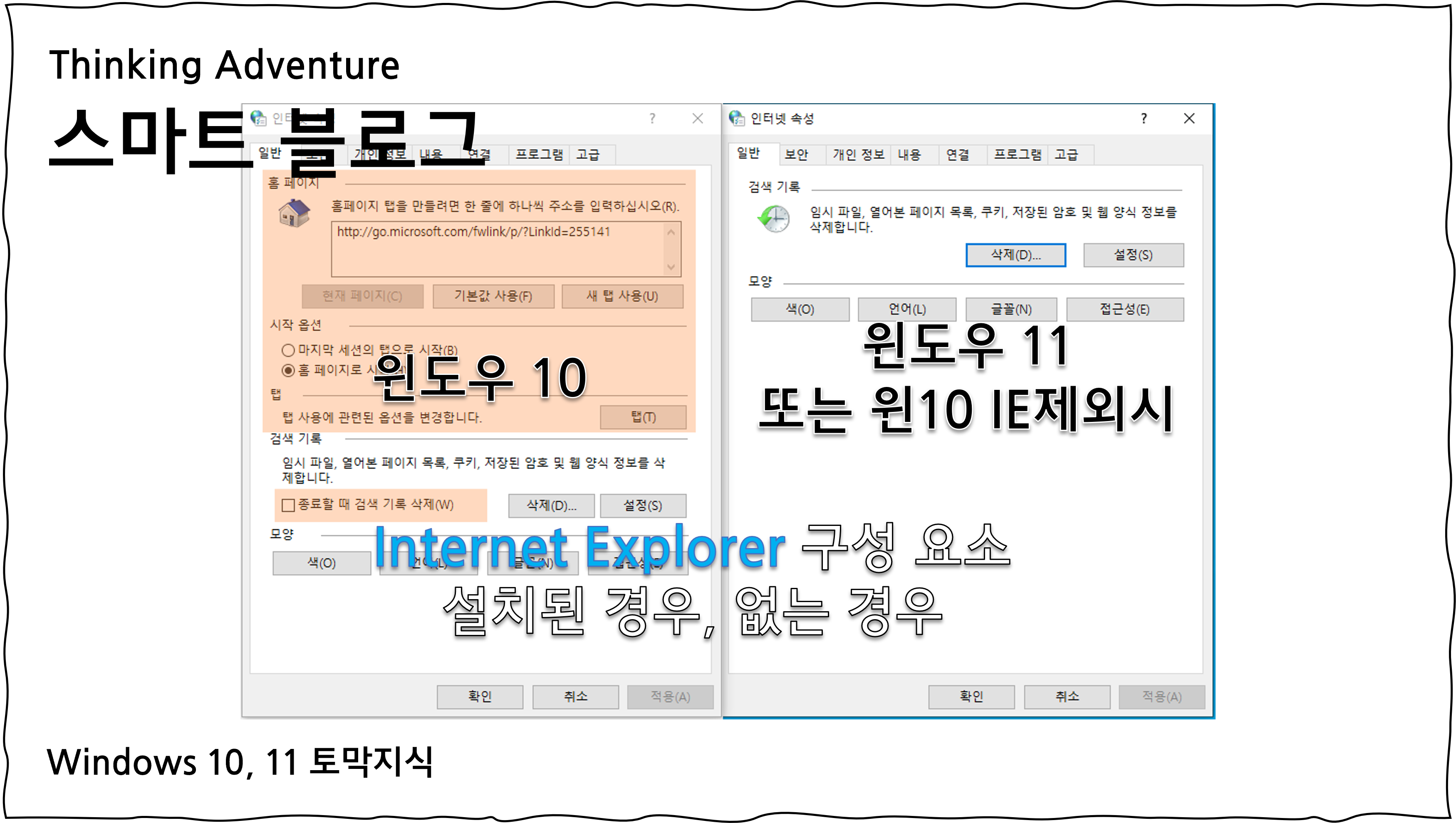 Internet Explorer가 설치되지 않은 경우 인터넷 옵션 비교